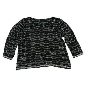 Lumiere Open Knit Sweater Womens Small Black White Monochrome Striped Office